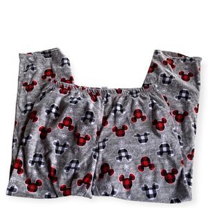 Disney Mickey Mouse Red Plaid Gray Fleece Pajama Bottoms Lounge Pants Mens XL